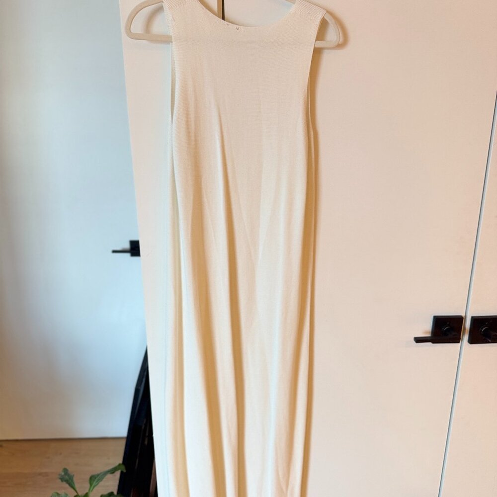 VIntage Cream High Slit  Sleeveless Maxi Dress Knit Minimalist